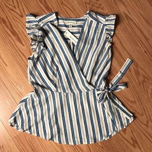 Faux wrap shirt with flutter sleeves